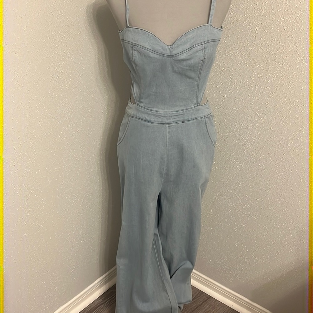 VICI • Vitamin Sea Pocketed Denim Cutout Jumpsuit